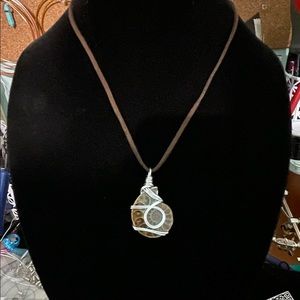 Ammonite stone necklace wrapped with aluminum wire